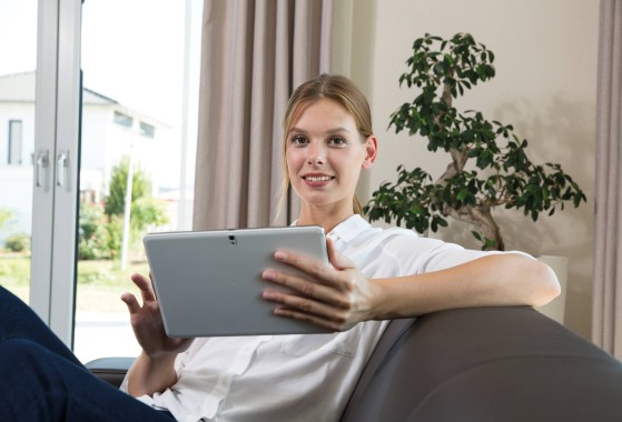 Customer interacting with tablet