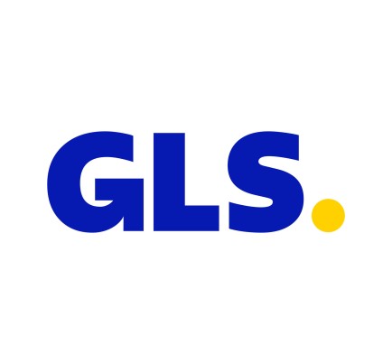 GLS moder logotip na beli podlagi